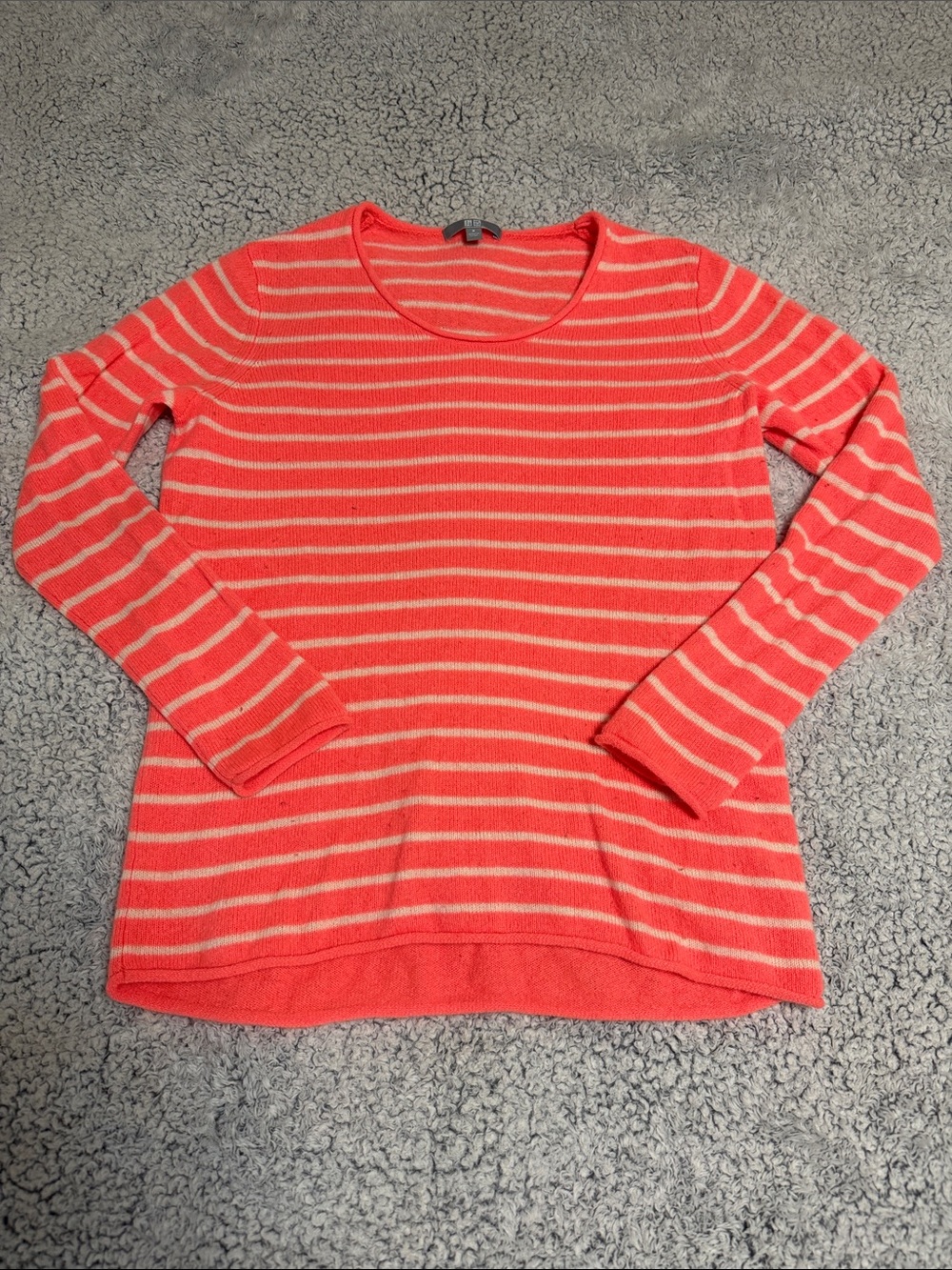 Uniqlo Coral and Cream Striped Cashmere Crewneck Sweater